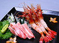 Fatty tuna and botan shrimp sashimi assortment